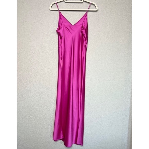O.P.T. 90s Y2K Barbie Hot Pink Satin V-Neck Sleeveless Midi Slip Dress Size M - Picture 8 of 13